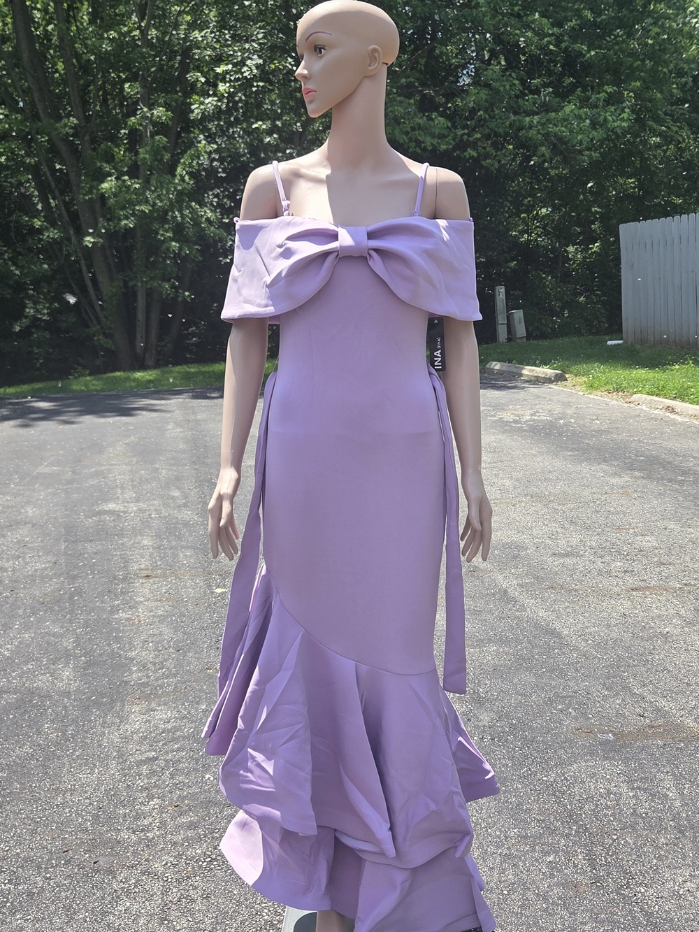 Ina Lilac One-Shoulder Bow-Front Mermaid Gown
